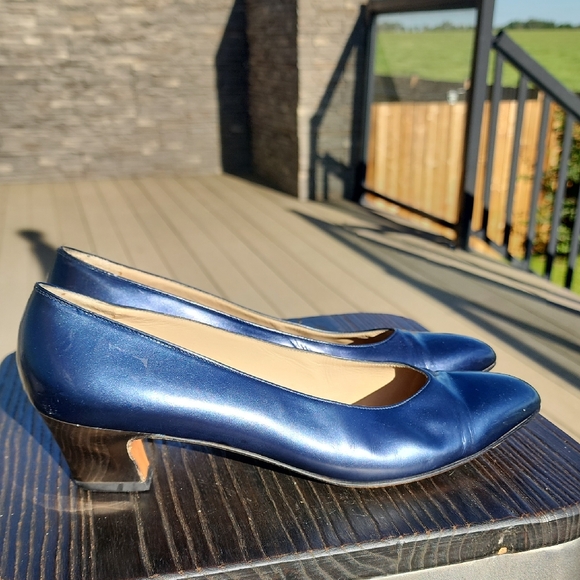 Salvatore Ferragamo Shoes - (8.5 AA) Salvatore Ferragamo Navy Blue Silver Mirrored Heels Shimmery Luxury